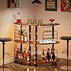 Tribesigns bar unit for liquor 3 tier bar cabinet with storage shelves corner bar table with wine glasses holder for homekitchenbarpub rustic brown  urban country home decor