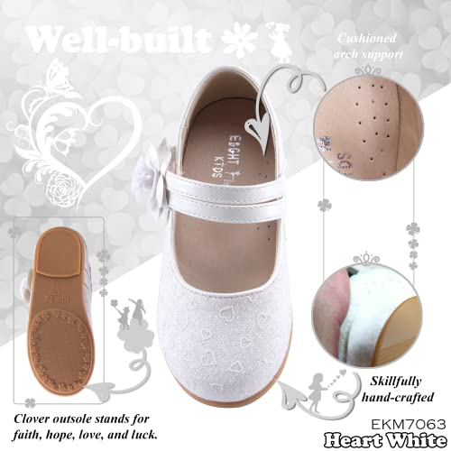 Eight Km Toddler Girls Dress Shoes Mary Jane Princess Wedding Ballet Flats Shoes Ekm7063 Sparkly Glitter Flower Camellia Heart White Us Size 7 #TOP4