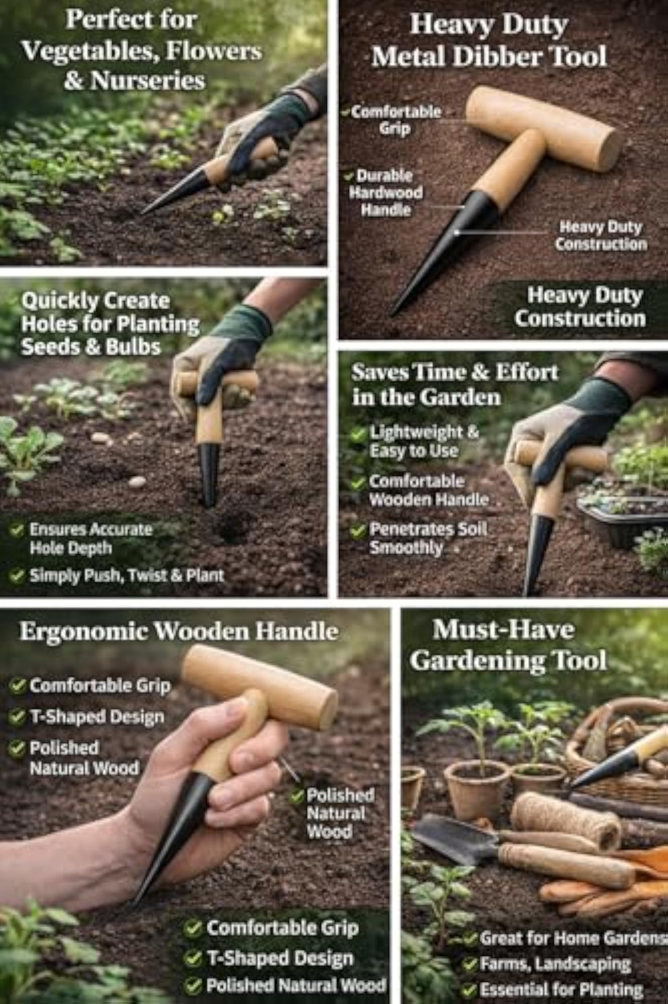 Heavy Duty Dibber Tool for Planting Seeds
