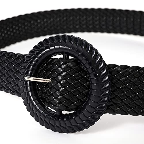 YOU&M Women's Hand-Weave Pure Wax-Rope Black Vintage Classic Round Pin-Buckle Waist Belt2