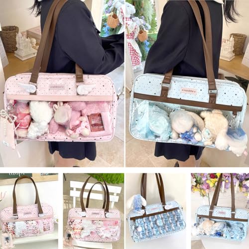 Bolso tote rosa con lunares y charms de peluche miniatura 4