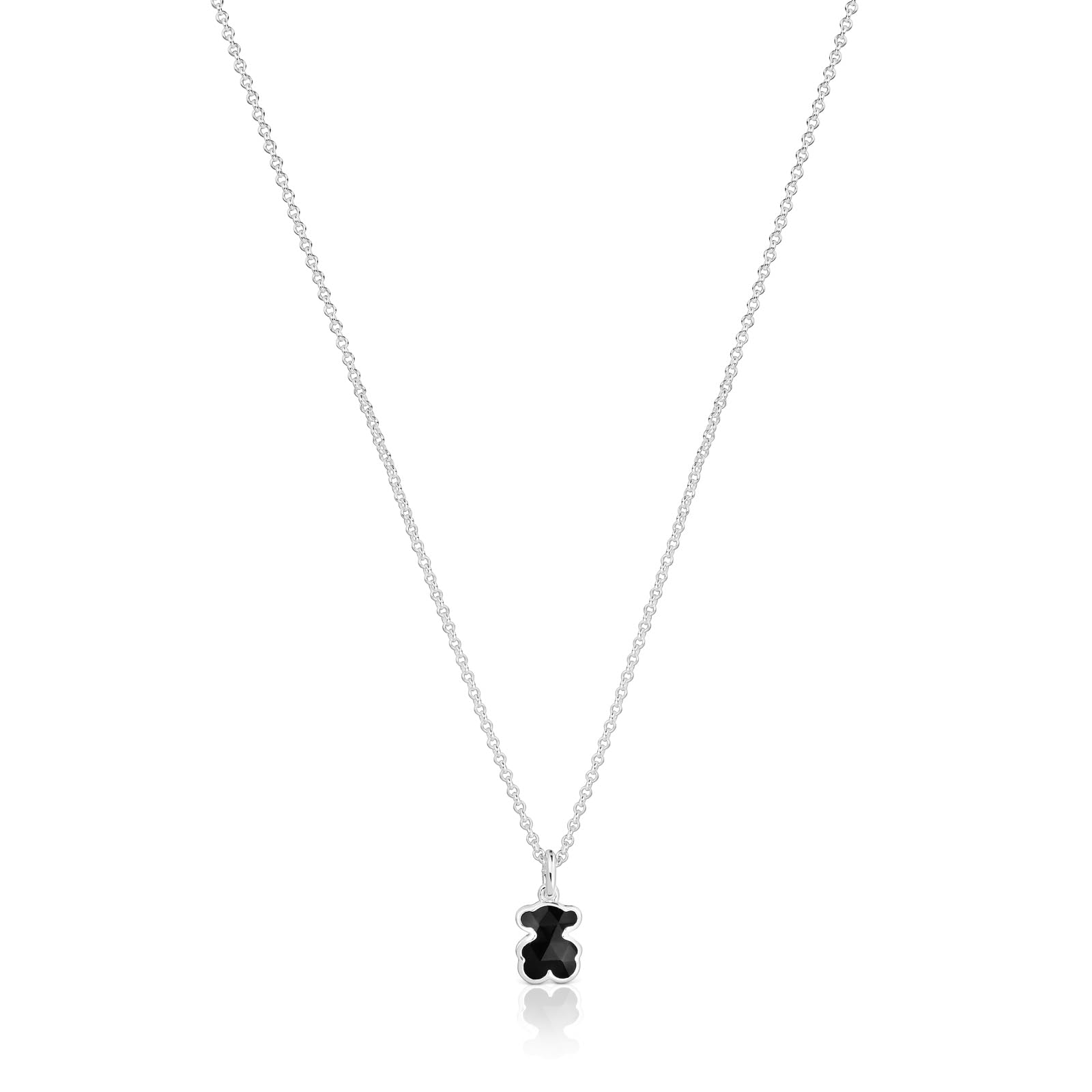 TOUS Collar Corto para Mujer de Plata de Primera Ley y Motivo Oso En Ónix, Colección Icon Color
