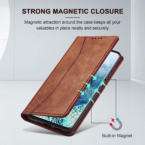 Image of Jasonyu Flip Wallet Case for Samsung Galaxy S20 5G,Leather Magnetic Folio Cover with Card Holder,Kickstand - TPU Shockproof Durable Protective Phone Case,Brown