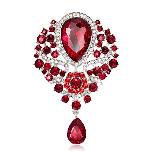 Image of Wedding Bridal Big Crystal Rhinestone Bouquet Brooch Pin for Women (red)