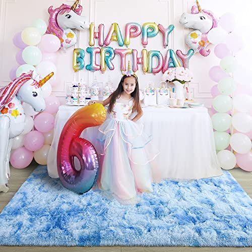 Noahas Soft Fluffy Bedroom Rugs, Shaggy Area Rug For Kids Room Girls Boys Bedroom, Cute Fuzzy Dorm Rug Classroom Floor Carpet Shag Throw Rugs For Kids Nursery Home Decor, 4X6 Feet, Blue #TOP3