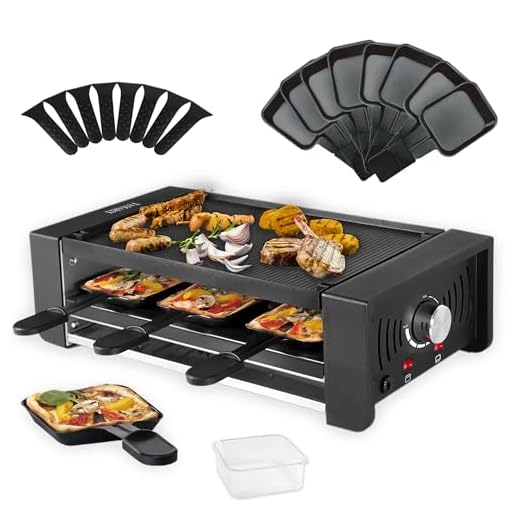 TAMARIT Pizza Raclette Grill für 8 Personen 3-in-1 Elektrischer Tischgrill mit Doppelheizung, BPA-freier Antihaftbeschichtung, Temperaturregler 1500W Schwarz