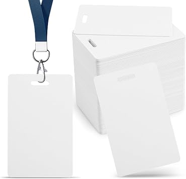 100 Pack Premium Blank PVC Cards with Slot Punch on Short Side - Vertical Slot Punch Blank ID Cards- CAETOUNG CR80 30 Mil Graphic Quality White Plastic Cards for Photo ID Badge Printers