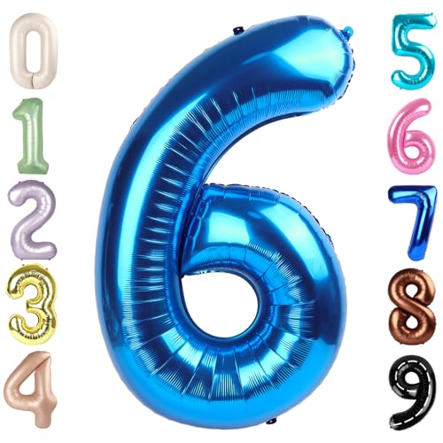 Image of 6 Balloon Numbers Birthday Decorations, 40In Dark Blue Balloons for Party | Eye-catching Appearance, Perfect Decorative Centerpieces, Convenient Self-sealing Structure, Widely for Various Occasions