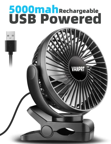 Vanprt 6'' Clip On Fan, Portable Rechargeable Fan, 3 Speeds & 720° Rotation, Quiet, Strong Grip Clamp, 5000Mah Small Battery Fan, About 7-30 Working Hours For Camp Rv Stroller Bed - Black #TOP4