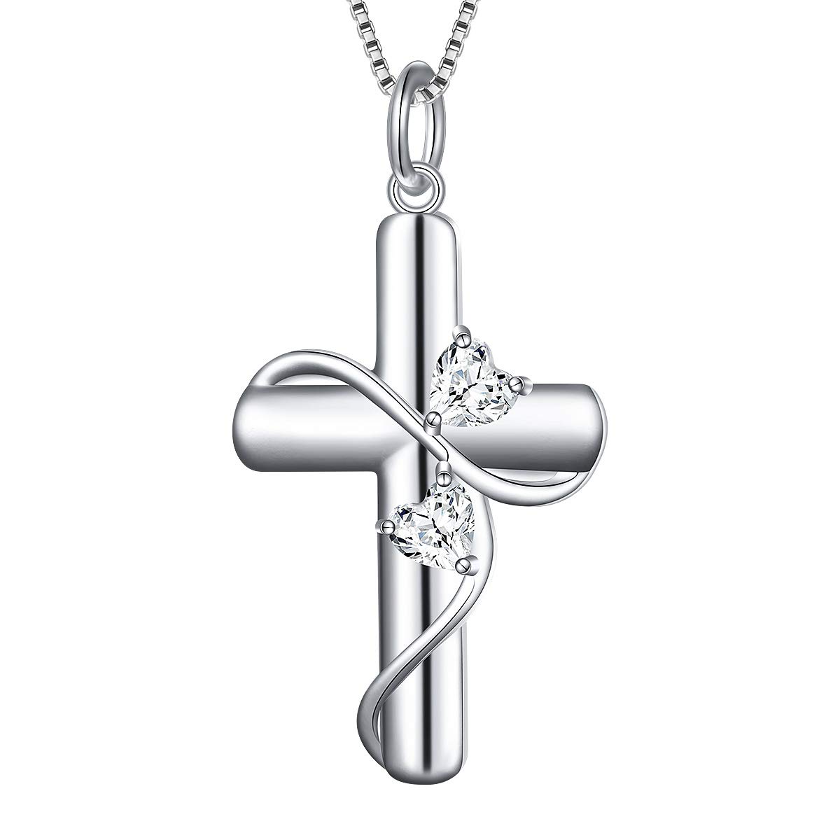 DAOCHONG 925 Sterling Silber Zirkonia Glaube Hoffnung Liebe Kreuz Anhänger Halskette für Frauen Muttertag Geburtstag Geschenke, Box Kette 18 Zoll