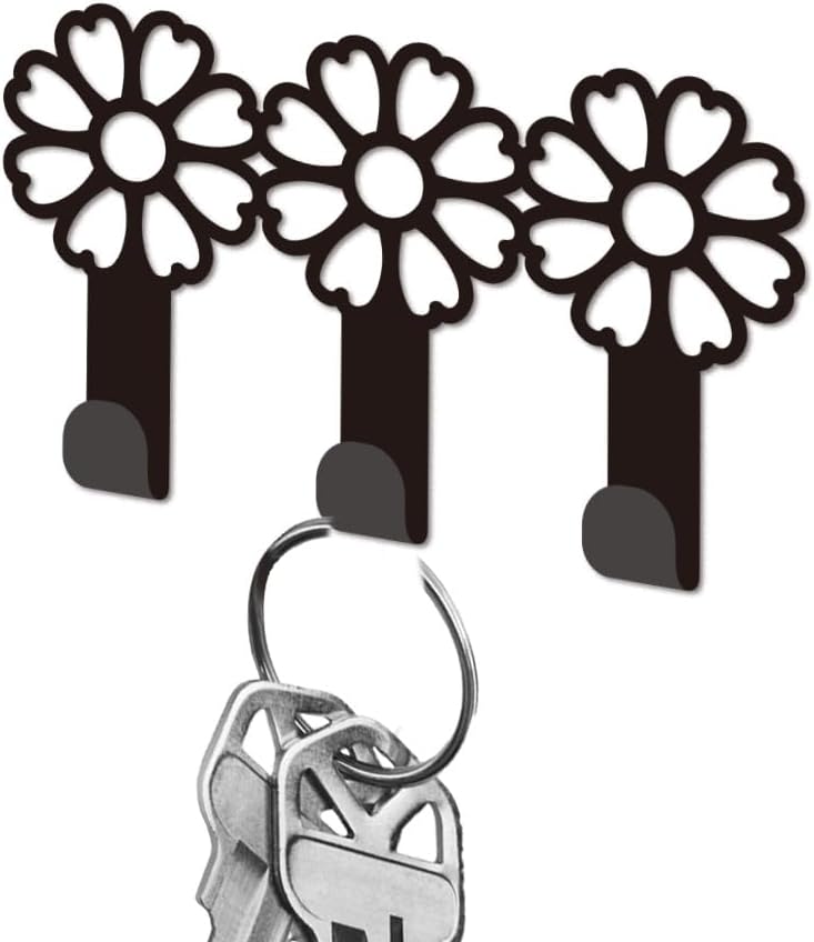Flowers Metal Key Holder for Wall Cookware Mini Key Hook Organizer Rack Key Hangers Wall Decorative with 3 Hooks for Entryway Front Door Hallway Kitchen Office Bag Clothes Key Hanging