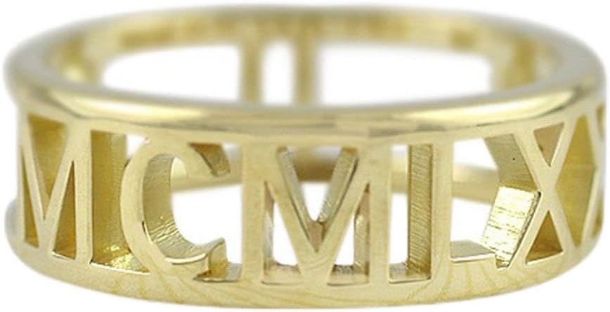 Solid 14K Gold 6MM Roman Numeral Ring with Pierced Band
