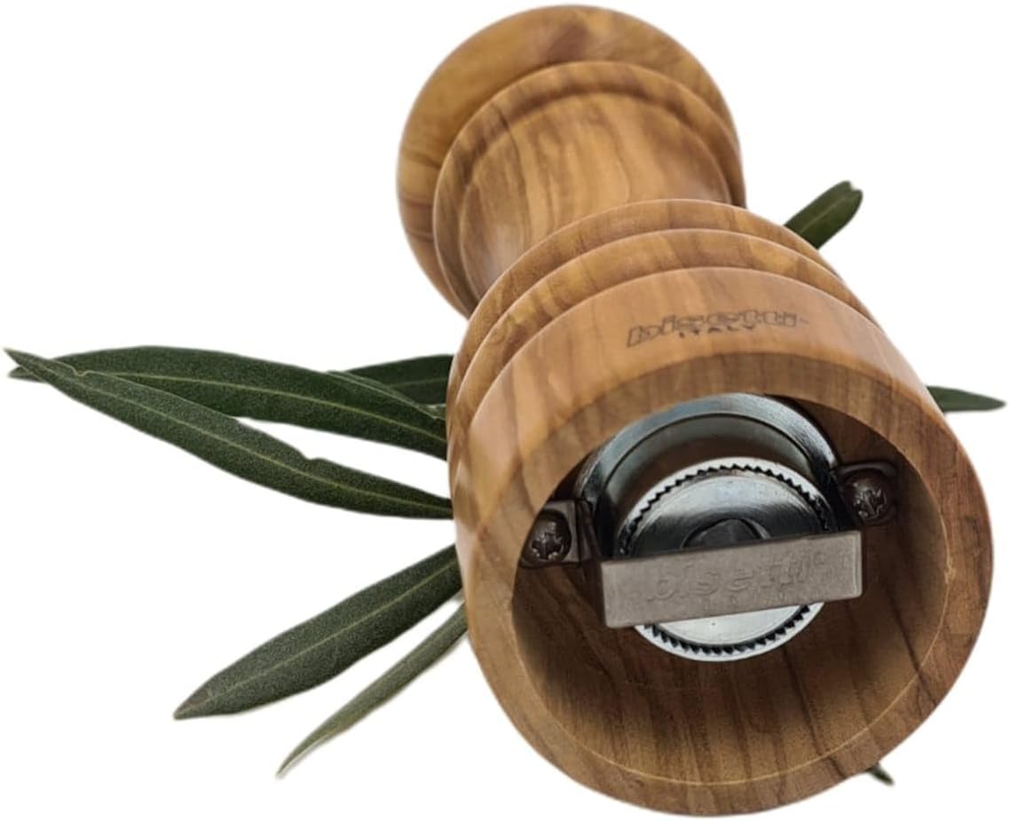 Bisetti Imperia 16.5 cm / 6.5 Inch Olive Wood Pepper Mill With Adjustable Grinder