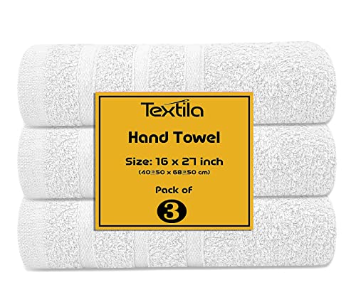 Textila Cotton Hand Towels - Pack Of 3 - White Color - 16X27 Inches - Soft And Absorbent Towels For Bathroom, Kitchen, And Gym. #TOP7