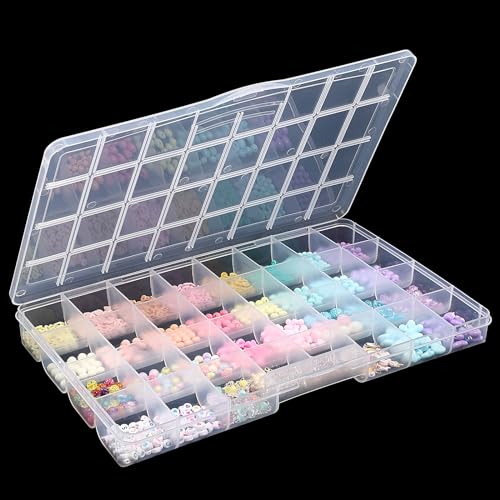 Image of Udefineit 32 Grids Large Plastic Organizer Box with Fixed Dividers, Bead Storage Compartment Organizer Box for Jewelry /Nail /Screw /Small Parts, Clear Compartment Container Storage Case Tackle Box