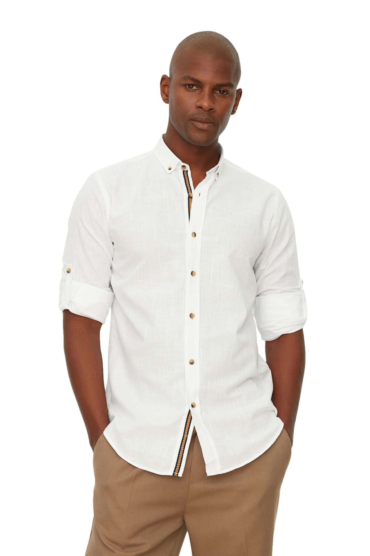 Trendyol Man Slim Basic Button Placket Woven Shirt Weiß