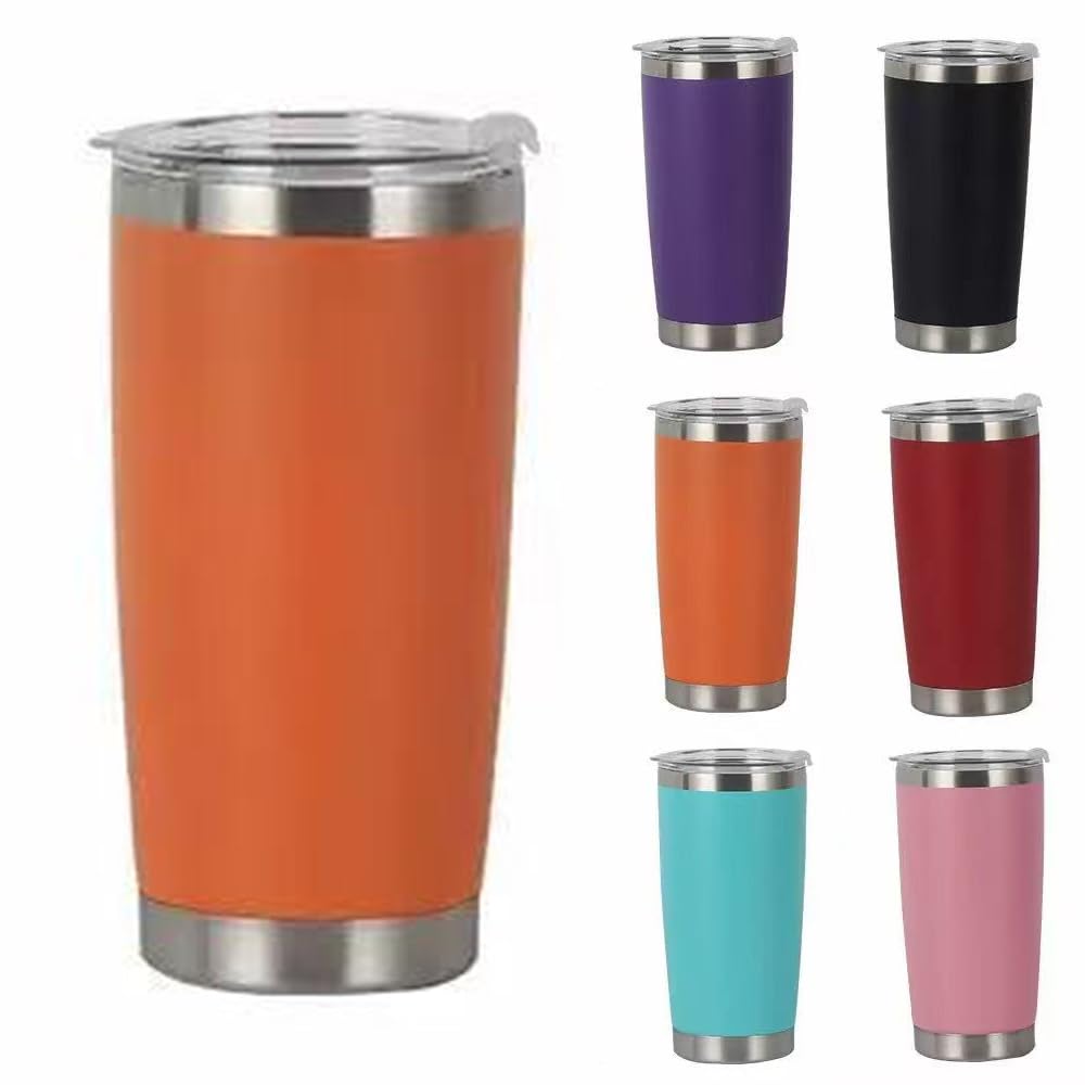 20oz/ 550ml Insulated Travel Mug Reusable Coffee Cup Tumbler with Straw and Lid for Hot Cold Drinks (Orange)
