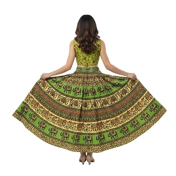 Image of HARSHITA-Enterprises Jaipuri Women's Cotton Printed Elastic Long Skirts