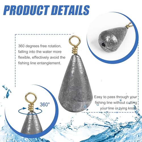 Fishing Weights Sinkers, 30pcs Bass Casting Weights Bell Sinkers Fishing Weights Drop Shot Catfish Sinkers with Brass Swivel for Saltwater Freshwater 1/8oz - Thumbnail 2