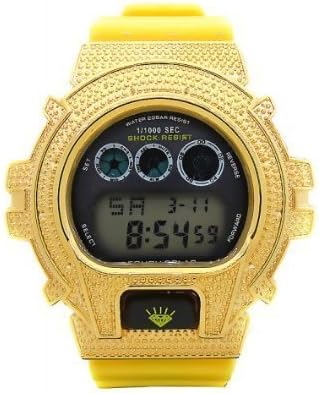 Unisex Ice Plus Aqua Master Gold Diamond Case & Shiny Yellow Band Digital Diamond Watch #MMG-6