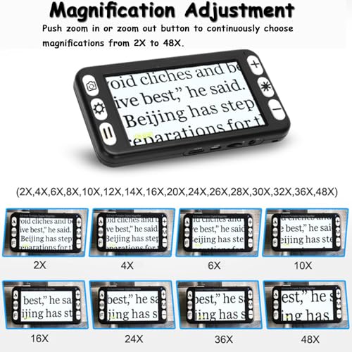 Lupa digital, ayuda de lectura electrónica plegable de 5 pulgadas con enfoque automático, zoom 2X-48X, lupa de video para personas mayores y baja visión
