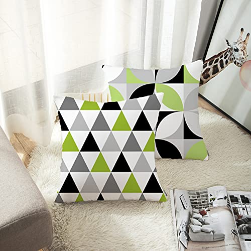 Artsocket Set Of 4 Throw Pillow Covers Green Black Lime Mosaic Pattern Gray Grey White Retro Triangles Geometric Decorative Pillow Cases Home Decor Square 18X18 Inches Pillowcases #TOP3