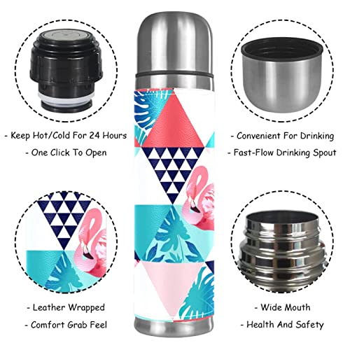 Stainless Steel Leather Vacuum Insulated Mug Plaid Flamingo Thermos Water Bottle For Hot And Cold Drinks Kids Adults 16 Oz #TOP2