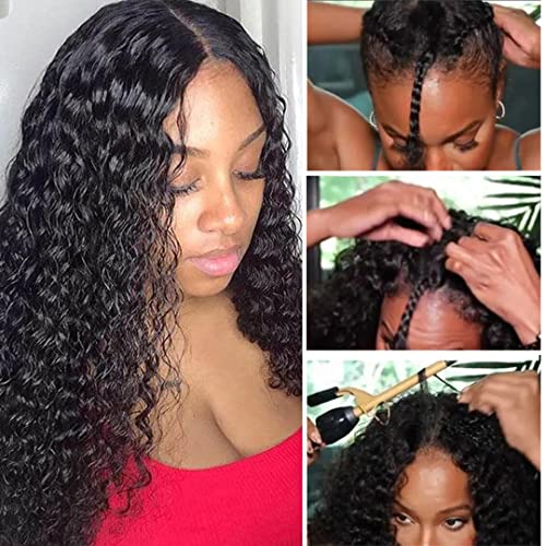 V Part Curly Wig Thin Part Deep Curly Hair 20 Inch Thin Leave Out No Glue No Sew In v Part Wig Glueless Human Hair Natural Color