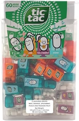 TIC TAC Box with 60 Mini Boxes (Mint, Orange, Spearmint, Peach and Passion fruit) 234g by Tic Tac