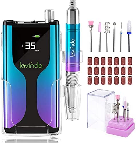 Professional Rechargeable Nail Drill Machine, Lavinda Cordless 35,000RPM Skyspace Brushless Nail Drill, Portable Electrical Nail File for Acrylic Nails with Protective Case, Gradient Blue & Purple