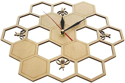 Miniatura 3 de XDG Reloj de pared de madera natural con diseño de abejas y panal de abeja, arte de pared, diseño de abeja, miel, contemporáneo, para decoración del