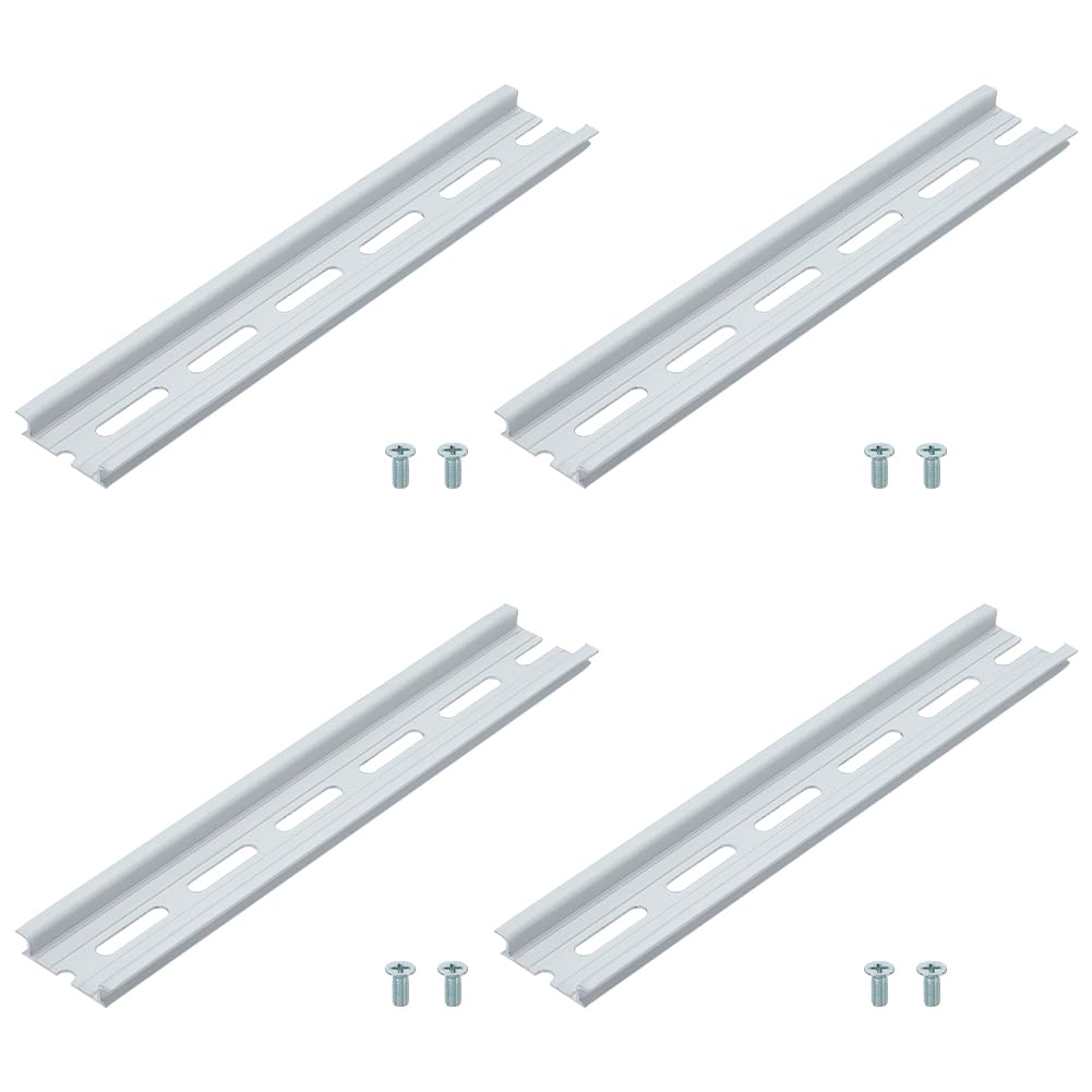 AHANDMAKER 4pcs DIN Rails 8 Inch Long 35mm Wide 7.5mm High Aluminum Slotted Straight Guiding Track Bracket Extra Pins Included for Hardware Components