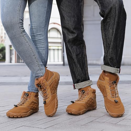 Image of Winter Footwear Barefoot Shoes Women Men Zero Drop Barefoot Hiking Boots Slip On Warm Waterproof Snow Boot Minimalist Wide Toe Ankle Booties Five Finger Hike Shoes Outdoor