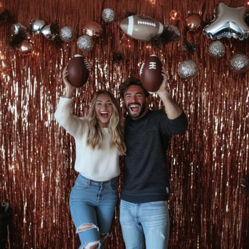 Image of PartyWoo Foil Curtain 2 pcs, 3.3x6.6 ft Metallic Brown Tinsel, Foil Fringe Curtains, Birthday Decorations, Party, Wedding Backdrop