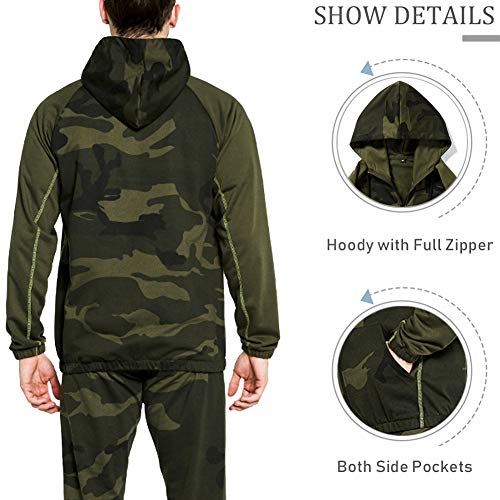 Men Tracksuit Set Camouflage Sweatshirt Jogger Sweatpants Solid Patchwork Warm Sports Suit, Green-S #TOP2