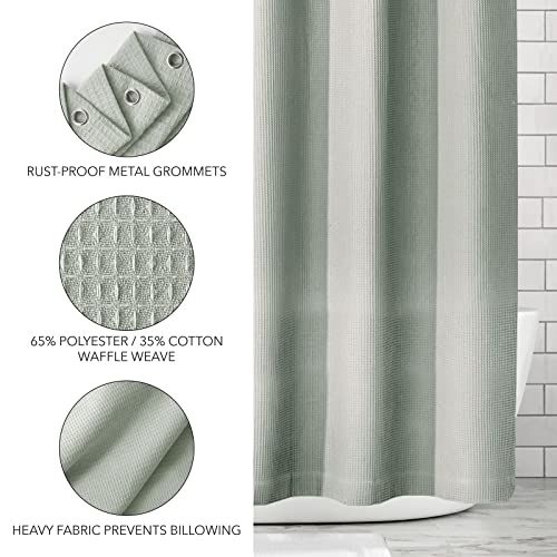 Mdesign Waffle Knit Shower Curtain - Long Cotton Blend Bathroom Shower Curtain - Spa Quality, Luxury, Solid Color Cloth Shower Curtains For Bathroom - Hyde Collection, 72" X 72" - Sea Green #TOP5