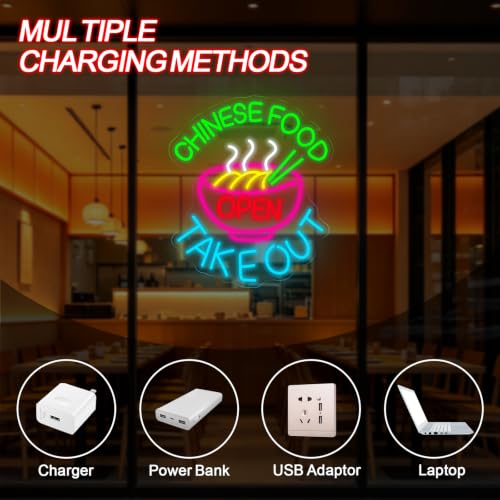 Image of Chinese Food Open Neon Sign, LED Restaurant Window Light for Business