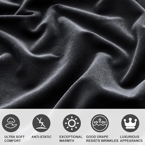 Image of Velvet Plush Flannel Sheet Set - Twin Size 3-Piece - Ruffled Edge Design, 16 Inch Deep Pocket, Anti-Pilling & Fade Resistant - 220 GSM Breathable Luxury All-Season Bedding, Black