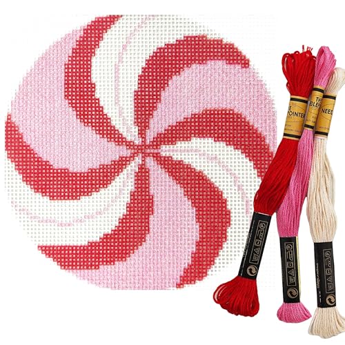 Howies Needlepoint Needlepoint Kits 18CT Printed Embroidery Pattern Starter Kits Stamped Patterns Canvas Kits(Pink Peppermint 4x4inch)