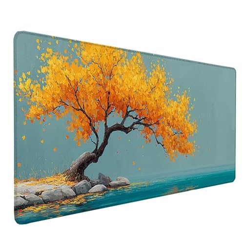 Cadeau femme tapis de souris XXL jaune motif arbre pour bureau gamer pc