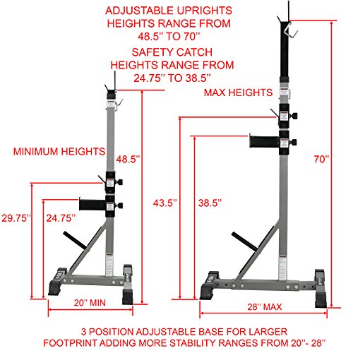 Valor Fitness BD-9 Independent Power Squat Stands with Adjustable Uprights, J-Hooks, Bar Catches, and Safety Catches