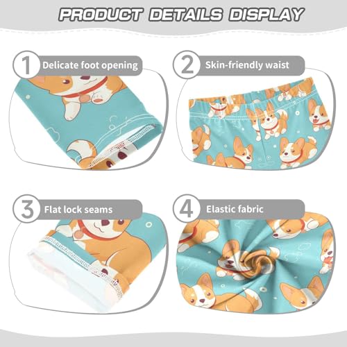 Corgi Dog Girls' Leggings Toddler Doodles Funny Kids Yoga Pants Dance Active Tights 4T3