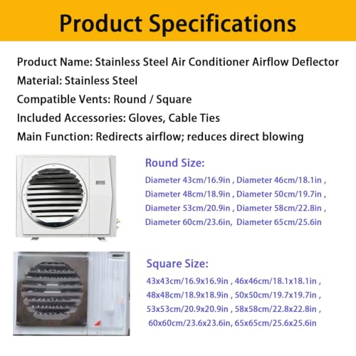 Deflector de aire acondicionado de acero inoxidable panel cuadrado de alta resistencia 48cm 2