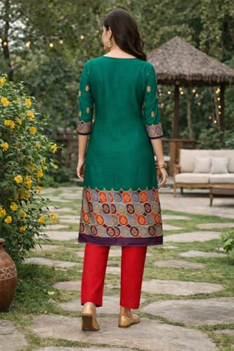 Image of Women's Cotton Blend Unstitched Kurti Set for Women | A-Line Style Dress Material | 2-Piece Traditional Ethnic Wear Suit Fabric
