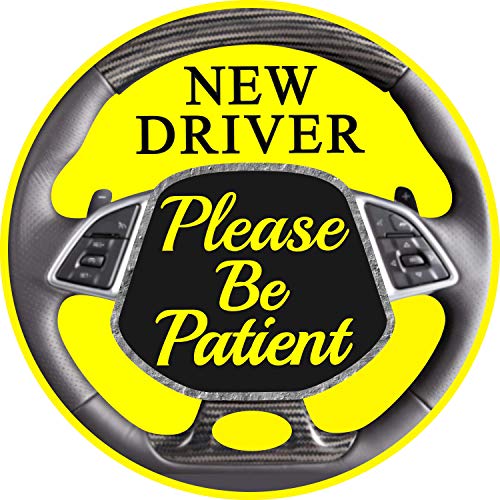New Driver Steering Wheel Bumper-Sticker - Please Be Patient Premium Vinyl Decal 4 X 4" Inch | Keep Teen Student Driver Safe-Ty For Car Auto Window - Traffic School Caution Sign + Better Than Magnets #TOP10