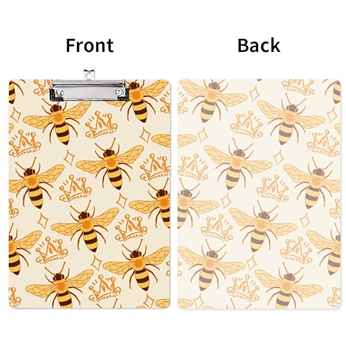 CRASPIRE Acrylic Clipboard A4 Bees Writing Board With Stainless Steel Clip Rectangle Yellow Crown Writing Instrument Decorative Clipboards Forms Holders for Office Supplies School Students - Image 3