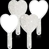 Sintuff 2 Pcs 8.85 Inch Bling Rhinestone Handheld Mirror Dazzling Adorable Heart Shaped with Handle Decorative Cosmetic Glitter Makeup Hand Mirror for Women Girls Bride Wedding Gifts(Silver)