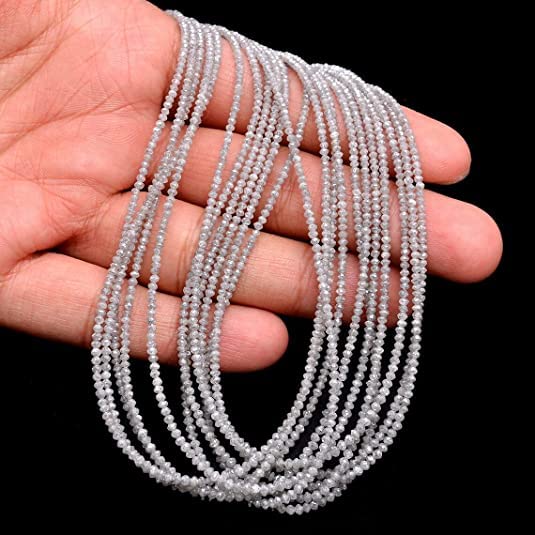 Kashish Gems & Jewels Rondelle-Perlen, natürliche AAA+, feine graue Diamanten, mikrofacettierte Rondelle-Perlen, 38,1 cm Strang, seltene weiße Diamanten, lose Perlen für Schmuck