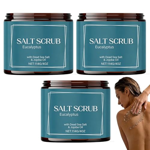 Exfoliante corporal con sal del Mar Muerto, exfoliante suave con aroma a eucalipto, exfoliante de sal de limpieza profunda para uso diario, exfoliante corporal hidratante después de la ducha. (3