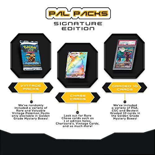 Pal Packs Signature Edition Golden Grade Mystery Box | Guaranteed 1 X Psa, Beckett Or Cgc Graded 8+ Card | 1 X Factory Sealed Booster Pack | 25 X Additional Cards | Compatible With Pokemon Cards #TOP2